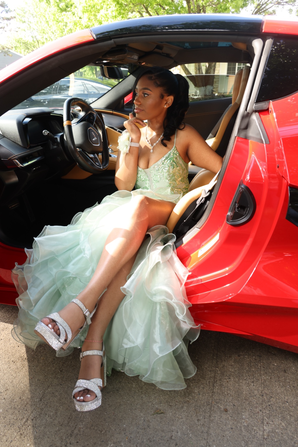 Prom portrait in red car photographed by SoFreeDidIt