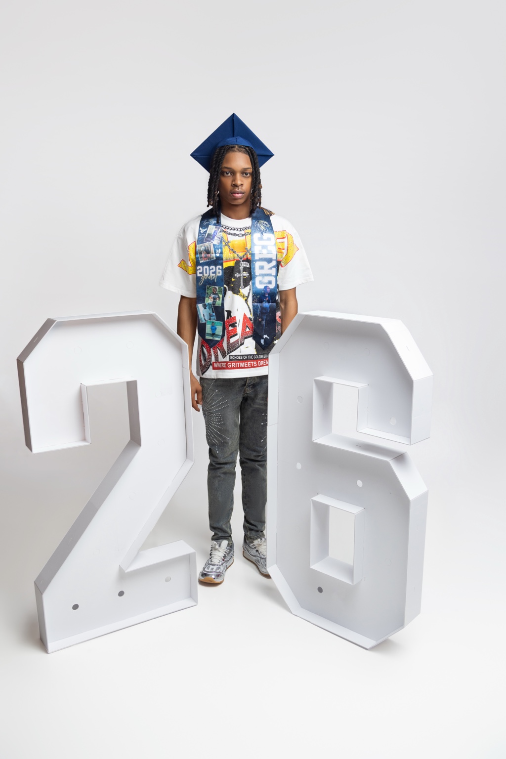 Senior portrait with large 26 props by SoFreeDidIt
